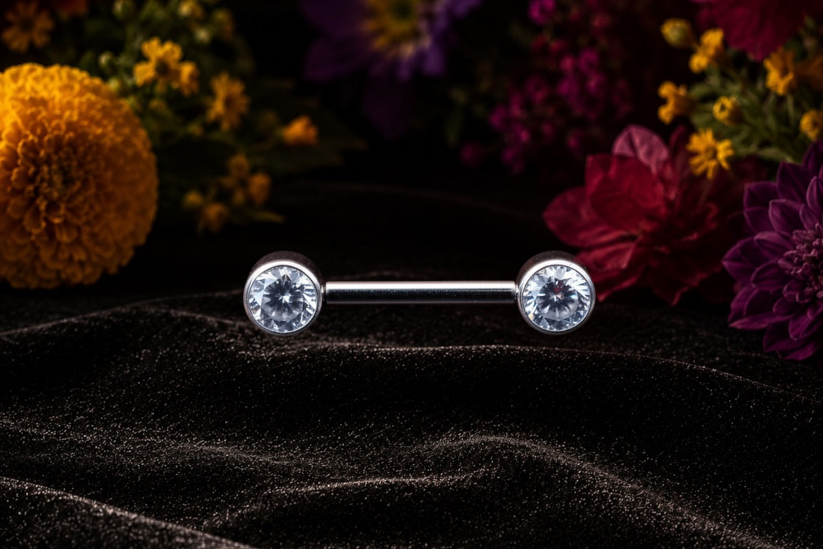 Barbell Droit en Titane ASTM F136 – Filetage Interne avec Zircons