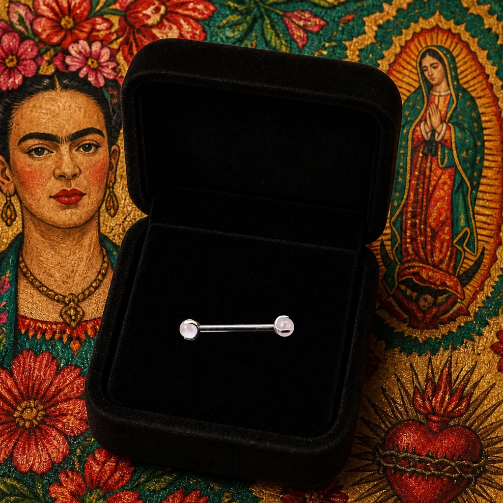 Barbell en Titane ASTM F136 avec Pierres Naturelles Griffées – Filetage Interne