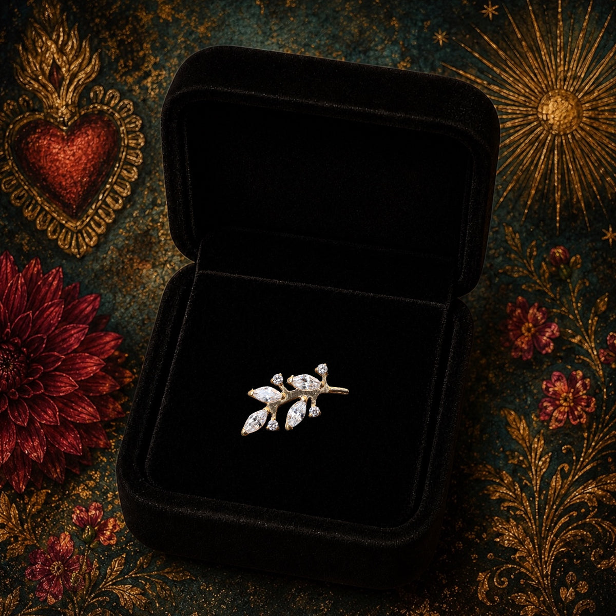 Piercing Olivine en Titane ASTM F136 – Branche de Feuilles en Zirconiums