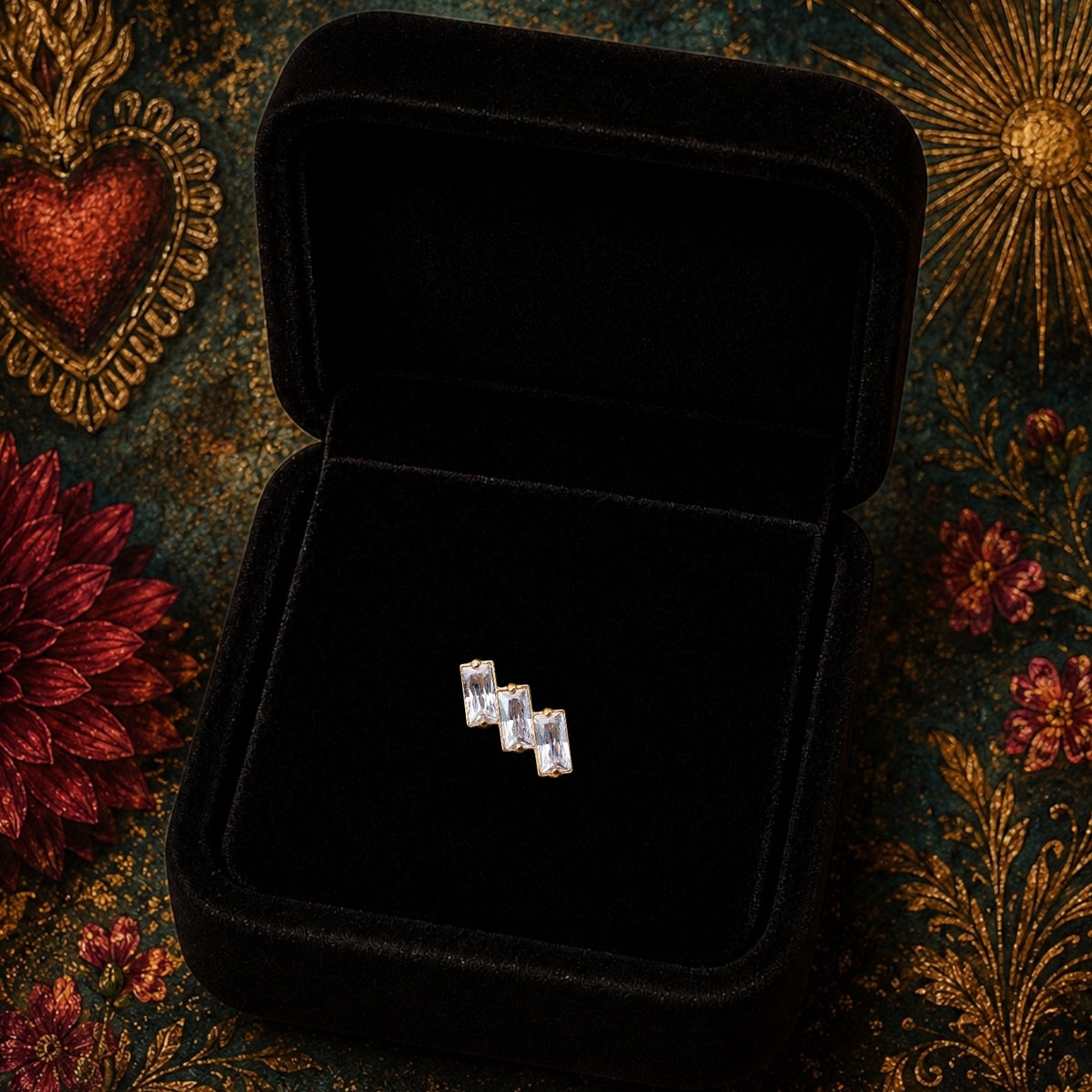 Piercing Prisma en Titane ASTM F136 – Triple Zircon Baguette