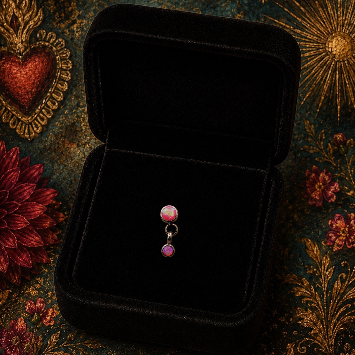 Piercing Calypso en Titane – Double Opale Pendante
