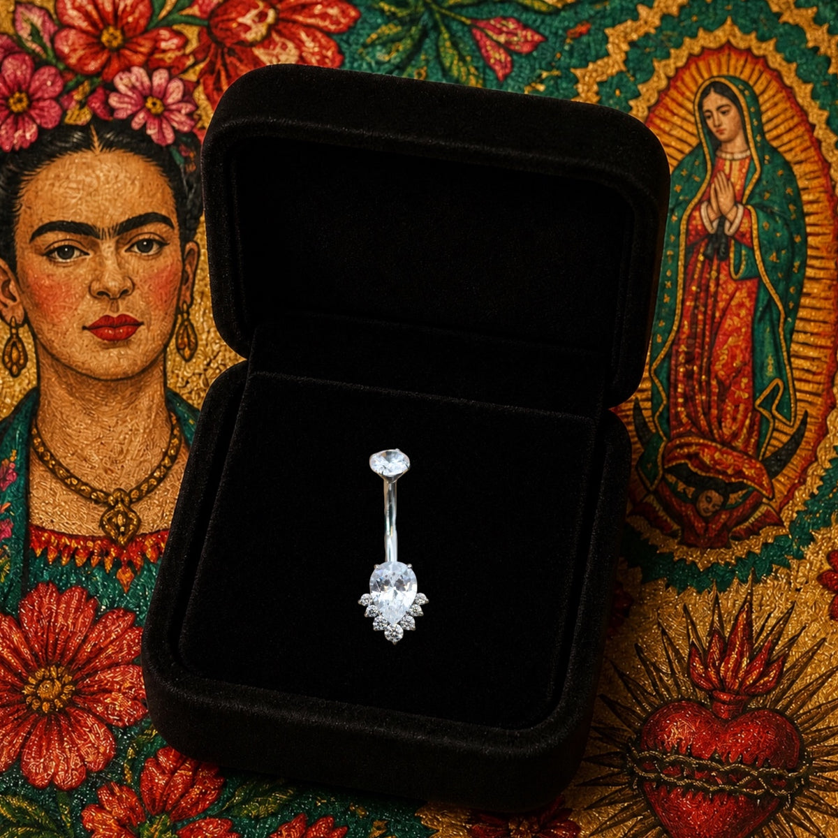 Elara – Piercing nombril zircon poire et détails sertis – Titane ASTM F136