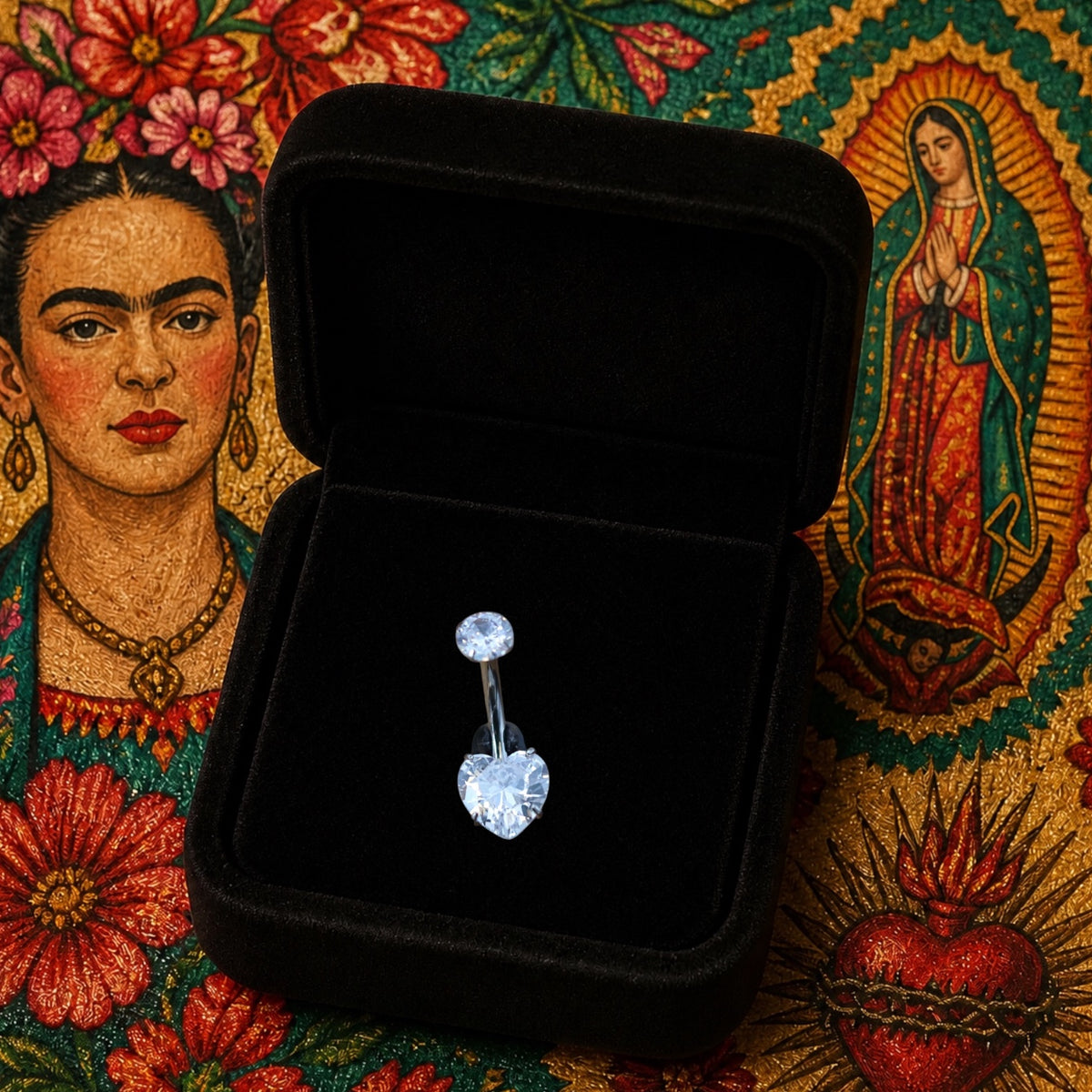 Amalya – Piercing nombril cœur zircon 10 mm – Titane ASTM F136